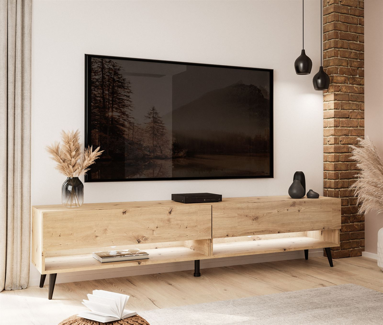 Szafka RTV CALANTE LOFT 180 cm z oświetleniem LED