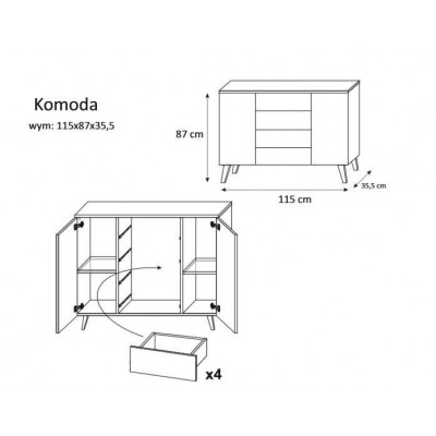 Komoda z szufladami LIME 115 wysoki połysk