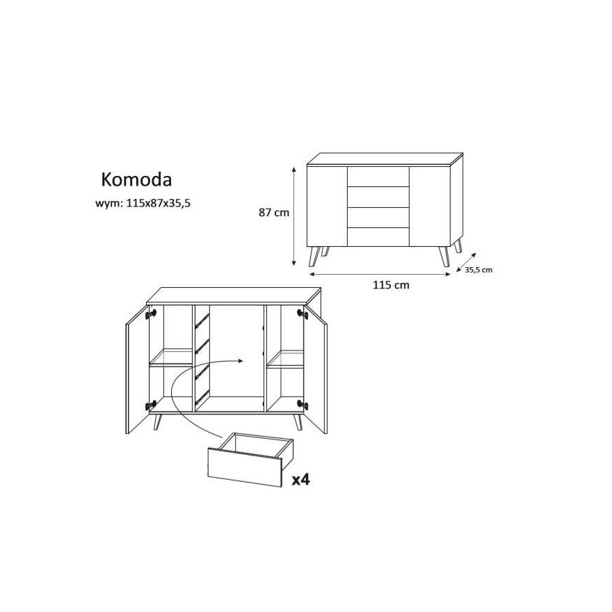 Komoda z szufladami LIME 115 wysoki połysk