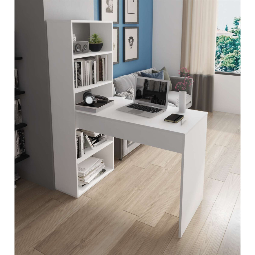 Biurko ATRIUM z regałem biały mat