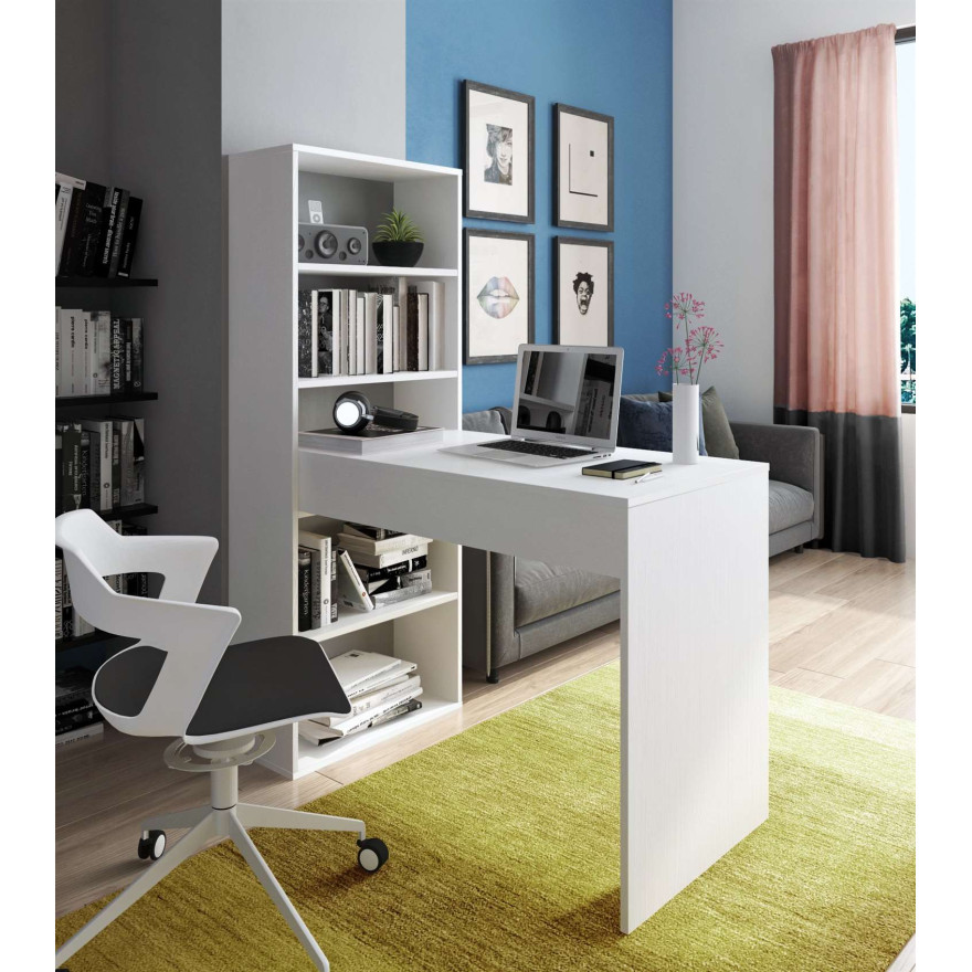 Biurko ATRIUM z regałem biały mat