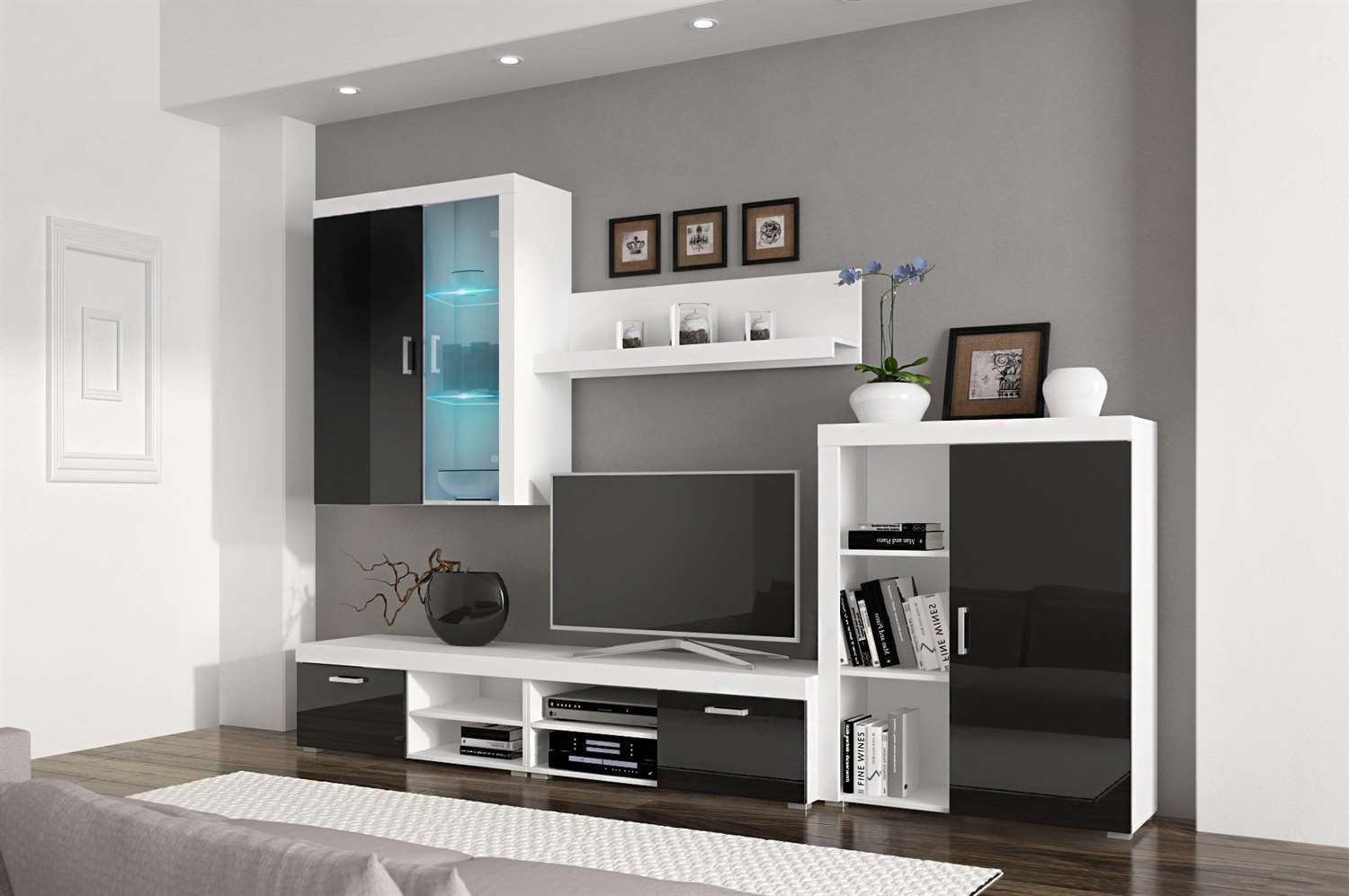 Komplet mebli, meblościanka GAMMA - wysoki połysk + LED GRATIS!