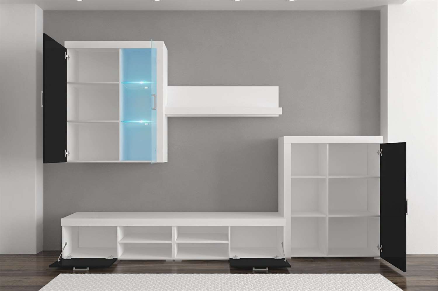 Komplet mebli, meblościanka GAMMA - wysoki połysk + LED GRATIS!