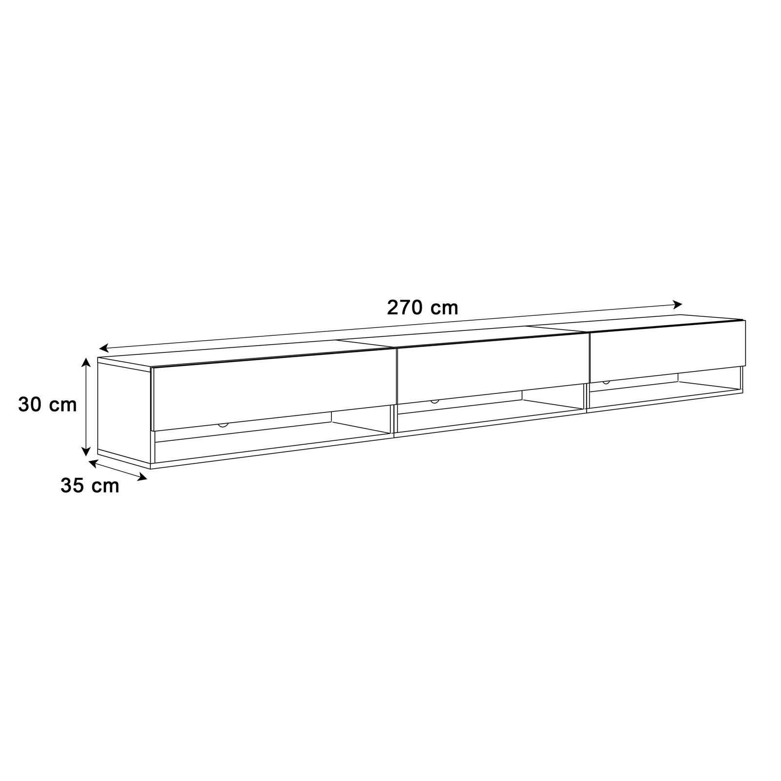 Szafka wisząca RTV CALANTE 270 cm z oświetleniem LED