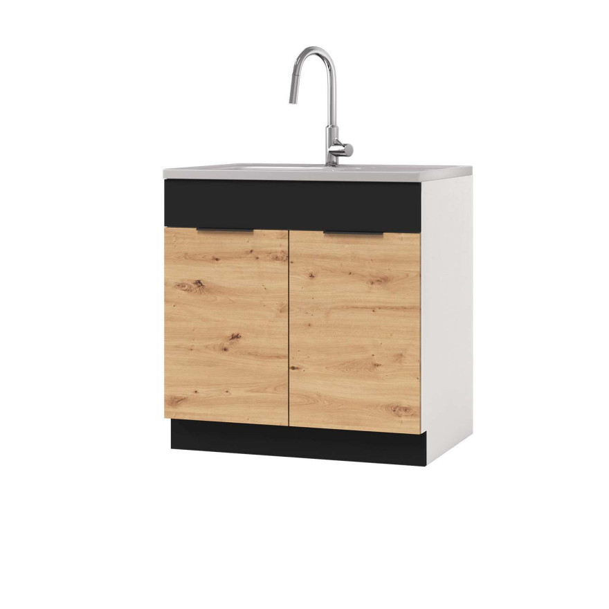 Kuchnia ELINA z blatem dąb artisan czarne wstawkI