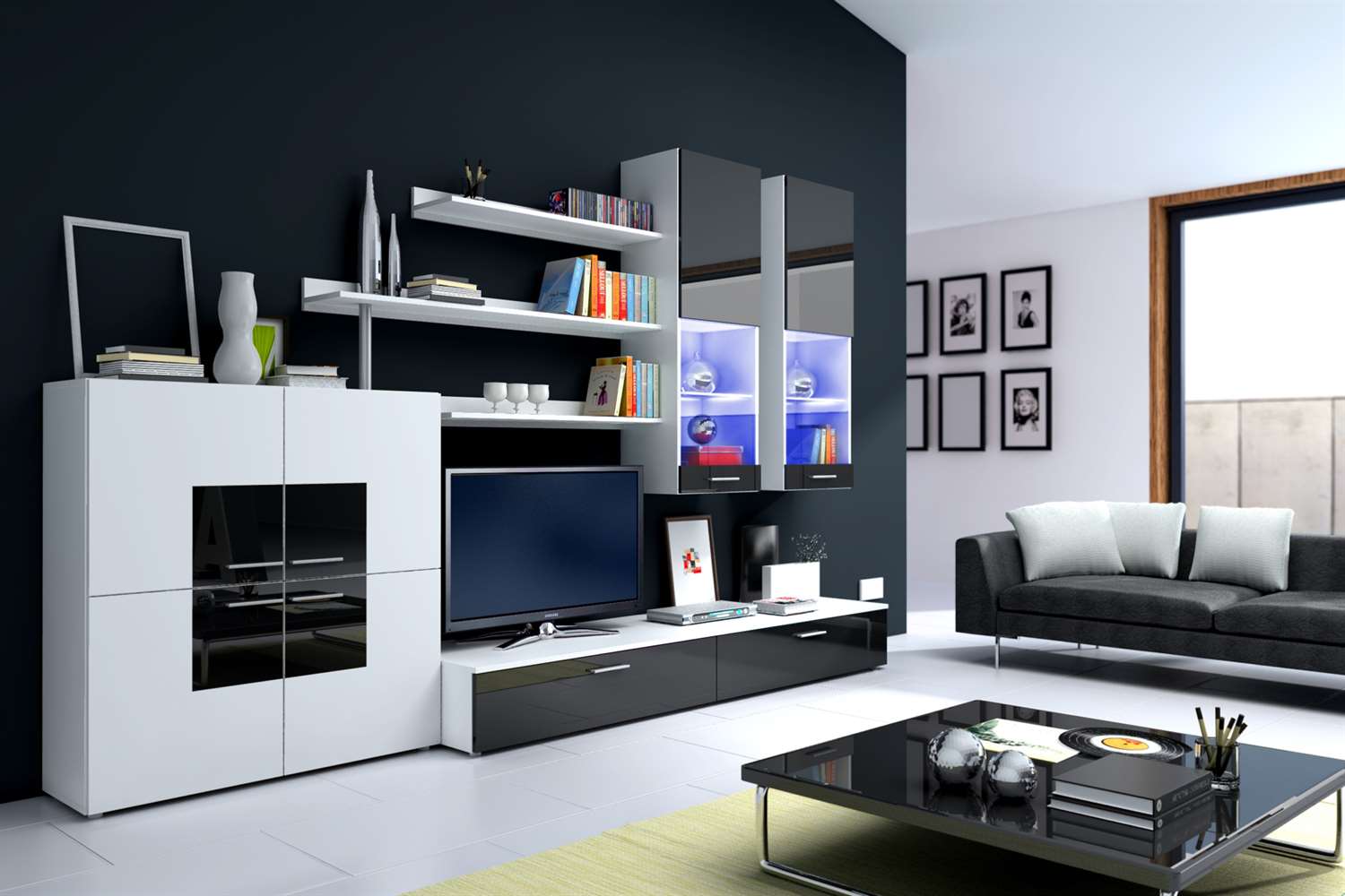 Meblościanka BETA COMO II wysoki połysk + LED