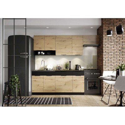 Kuchnia ELINA z blatem dąb artisan czarne wstawkI