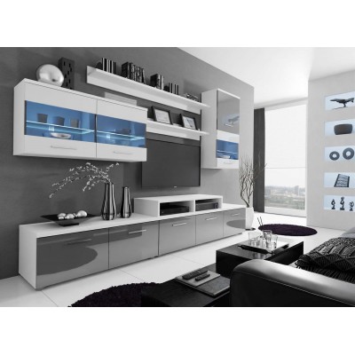 Meblościanka BETA SZARY wysoki połysk LED