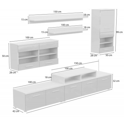 Meblościanka BETA SZARY wysoki połysk LED