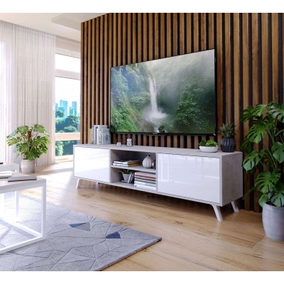 Szafka RTV SORO 180 cm beton biały połysk