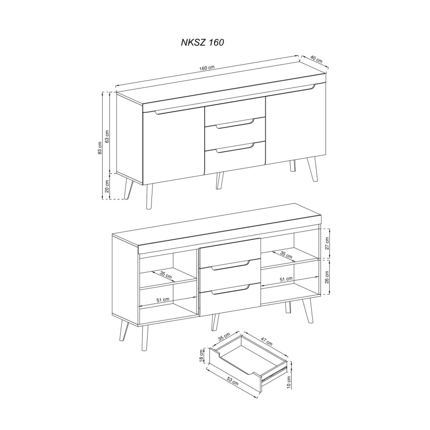 Komoda NORDICA 160 - wysoki połysk
