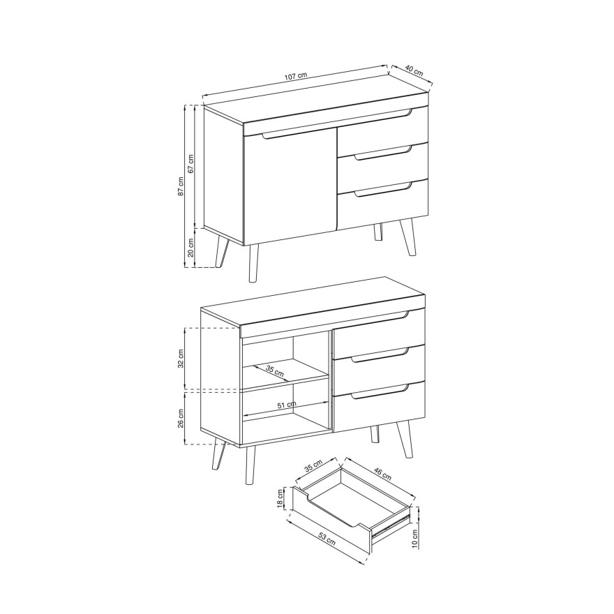 Komoda NORDICA 107 - wysoki połysk