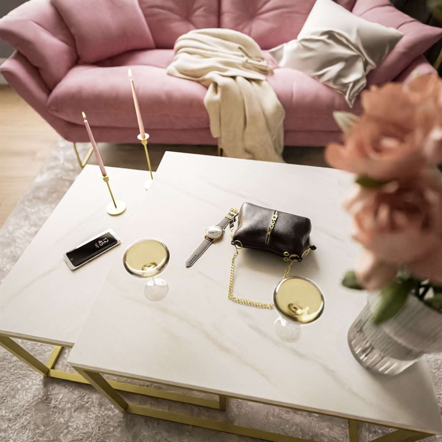 Ława 2w1 YOSHI LEVANTO stolik kawowy złoty mat