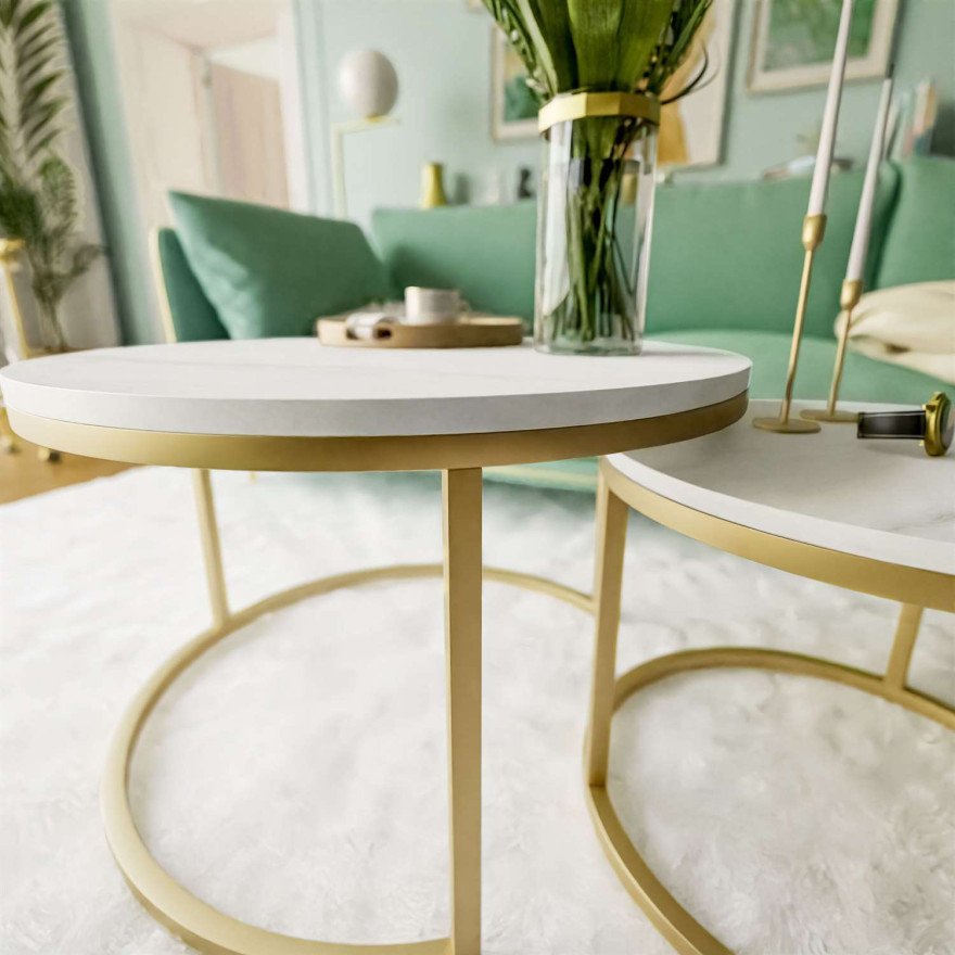 Okrągły stolik kawowy CIRI 2w1 LEVANTO złoty mat Okrągły stolik kawowy CIRI 2w1 LEVANTO złoty mat