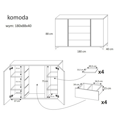 Komoda MARCO 180 z oświetleniem LED biały połysk