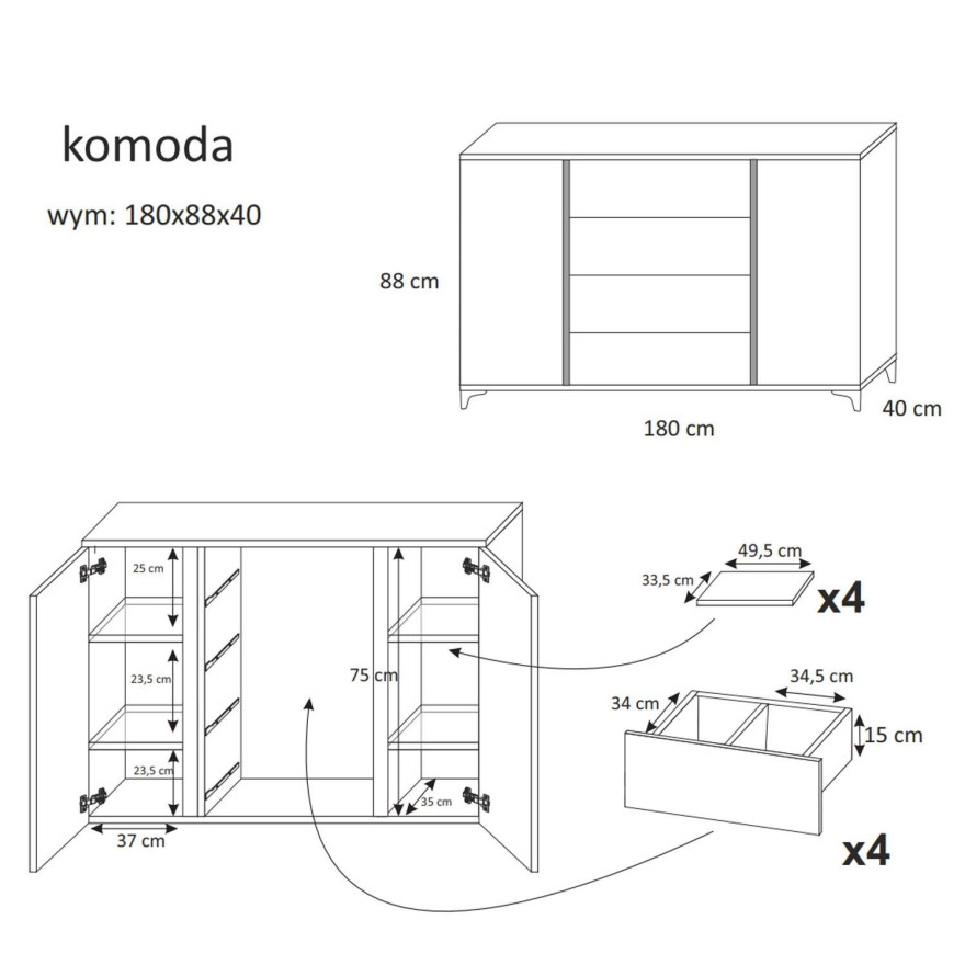 Komoda MARCO 180 z oświetleniem LED biały połysk