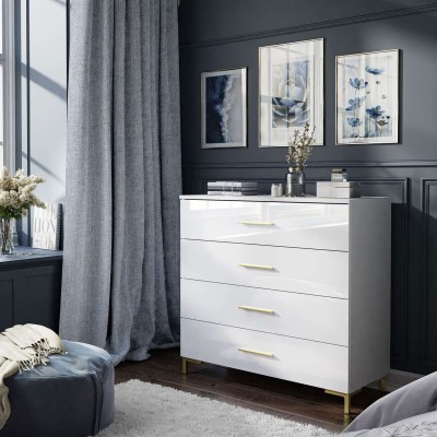 Komoda LINA z szufladami złote uchwyty nóżki LED