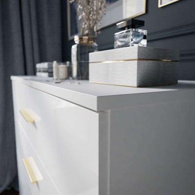 Komoda LINA z szufladami złote uchwyty nóżki LED