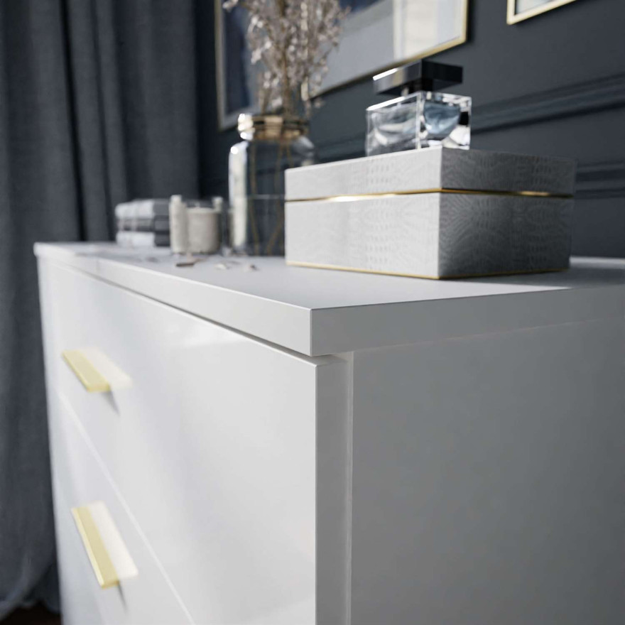 Komoda LINA z szufladami złote uchwyty nóżki LED