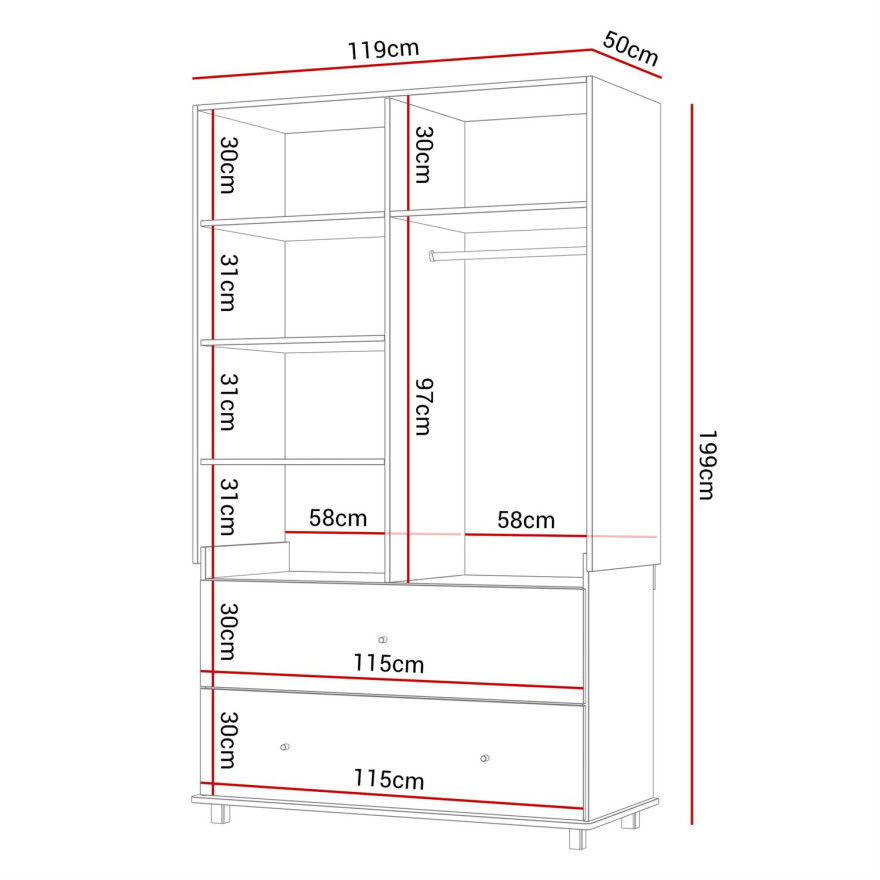 Szafa dziecięca dwudrzwiowa BLOOM 2D2S z dwiema szufladami