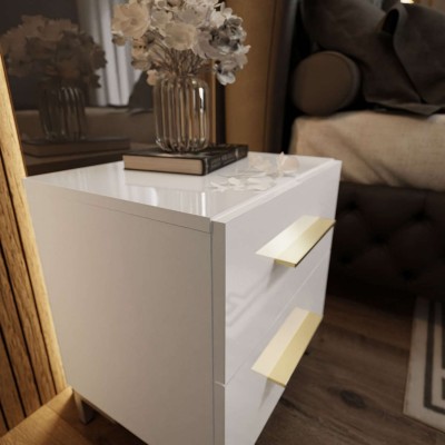 Stolik nocny LINA LUX z uchwytami i nóżkami blat w połysku