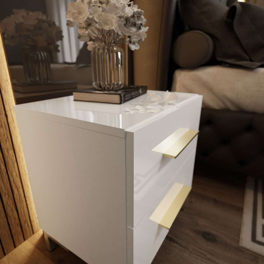 Stolik nocny LINA LUX z uchwytami i nóżkami blat w połysku