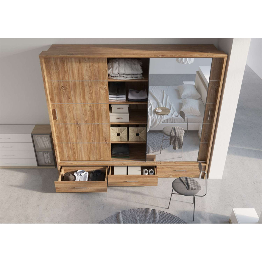 Szafa trzydrzwiowa przesuwna ARTI AR-01P z oświetleniem dąb stirling Szafa trzydrzwiowa przesuwna ARTI AR-01P z oświetleniem dąb stirling