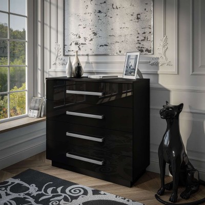 Komoda LINA 95 z metalowymi uchwytami czarny połysk LED