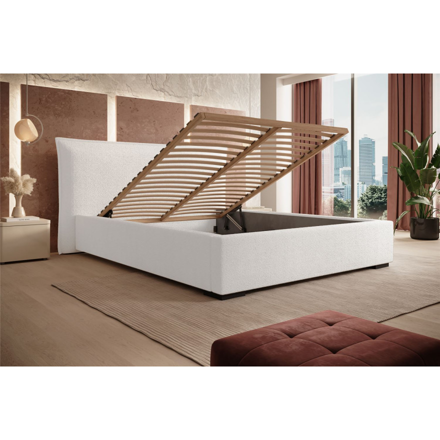 Łóżko tapicerowane LEIRA z pojemnikiem na pościel