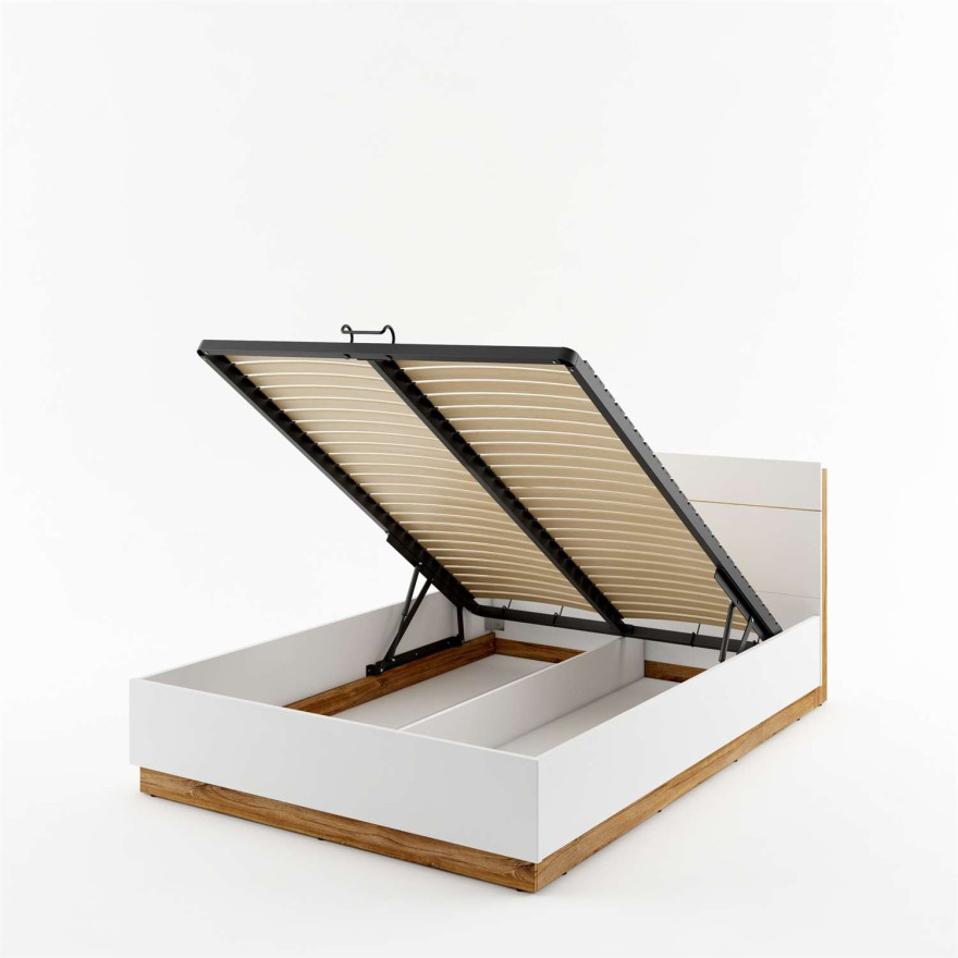 Łóżko z pojemnikiem i oświetleniem DENTRO DT-02 biały dąb stirling