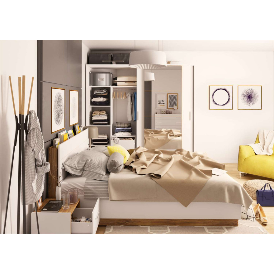 Łóżko z pojemnikiem i oświetleniem DENTRO DT-02 biały dąb stirling