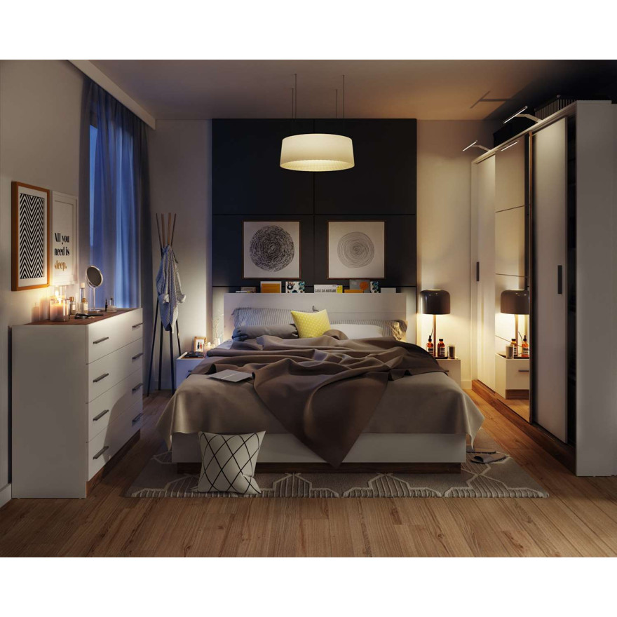 Łóżko z pojemnikiem i oświetleniem DENTRO DT-02 biały dąb stirling