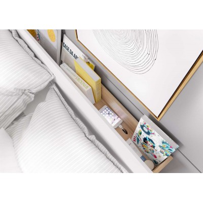 Łóżko z pojemnikiem i oświetleniem DENTRO DT-02 biały dąb stirling