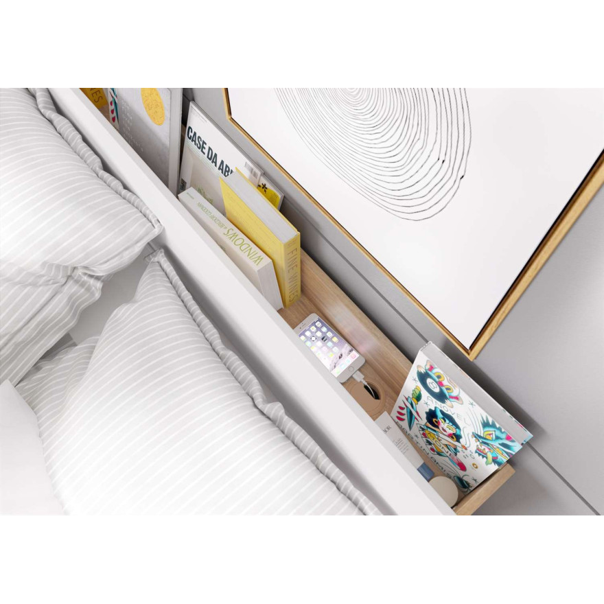 Łóżko z pojemnikiem i oświetleniem DENTRO DT-02 biały dąb stirling