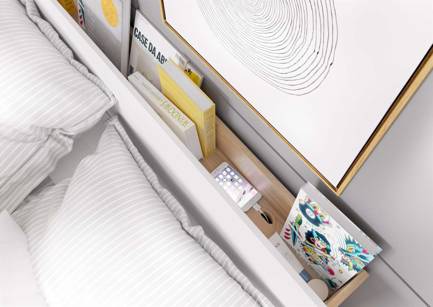 Łóżko z pojemnikiem i oświetleniem DENTRO DT-02 biały dąb stirling