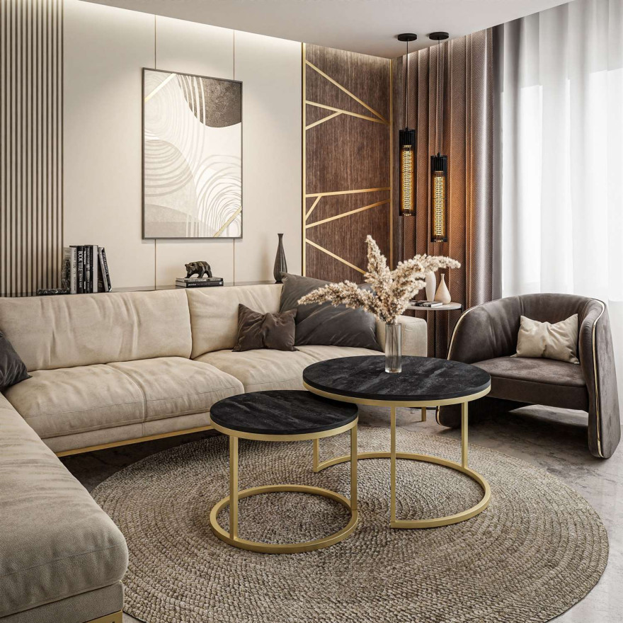 Okrągły stolik kawowy 2w1 CIRI SLIM ciemny beton