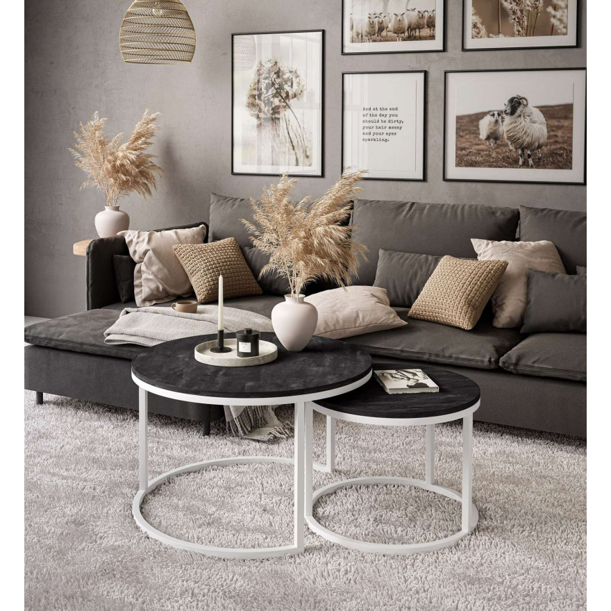 Okrągły stolik kawowy 2w1 CIRI SLIM ciemny beton Okrągły stolik kawowy 2w1 CIRI SLIM ciemny beton