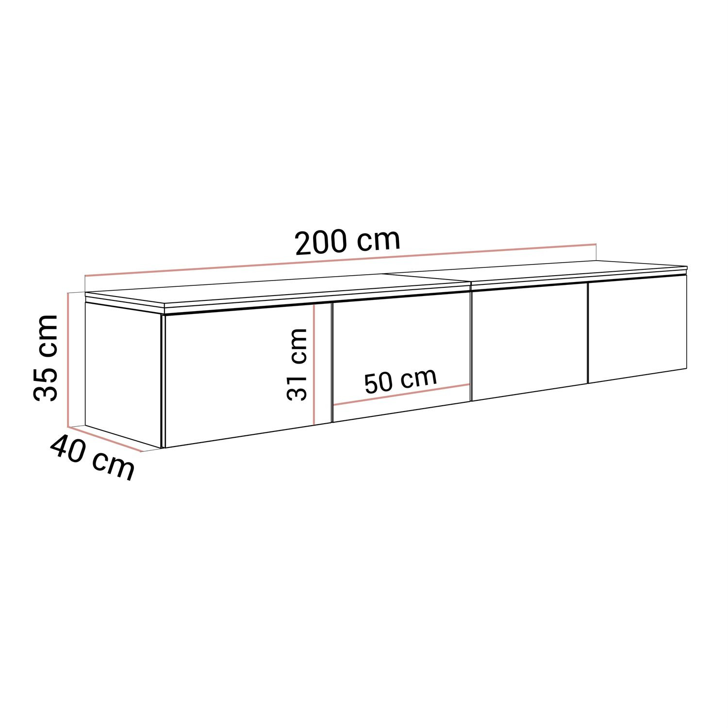 Szafka RTV wisząca CELINE KASZMIR 200 cm z oświetleniem LED