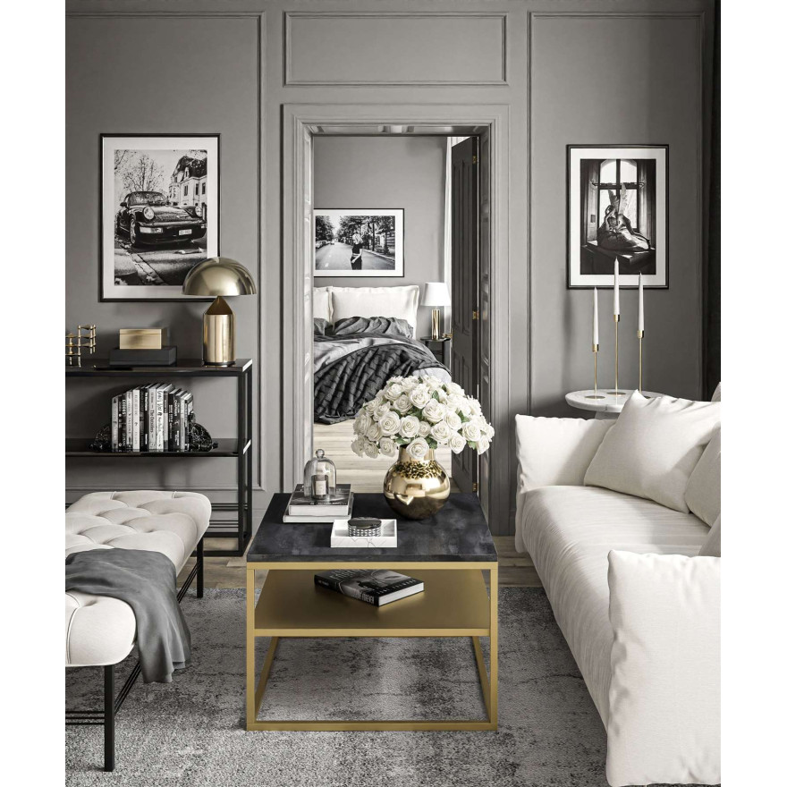 Ława NOVA z półką ciemny beton złoty mat