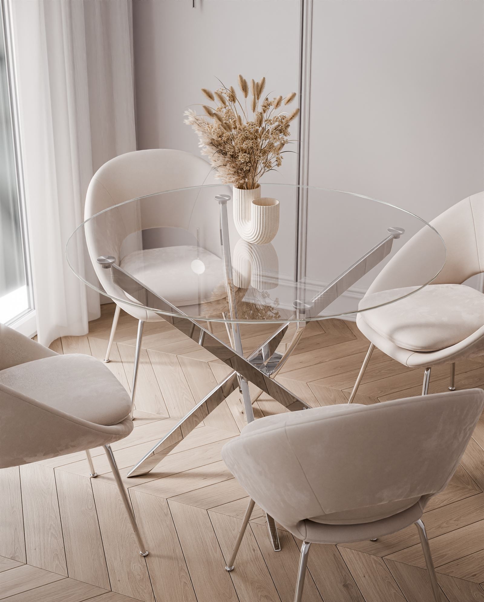 Okrągły stół BEIRA 90 cm szklany blat