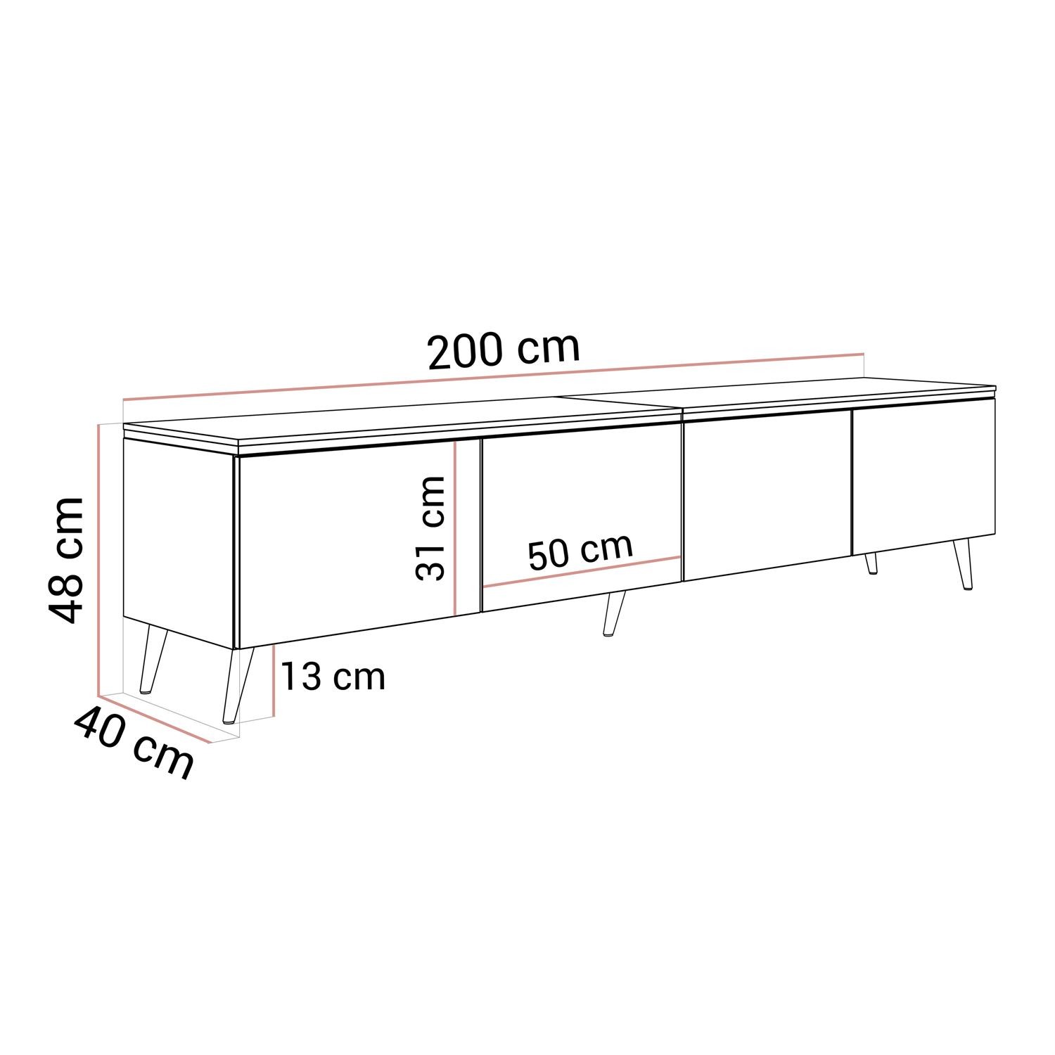 Szafka RTV CELINE GLOSS 200 cm na złotych nóżkach