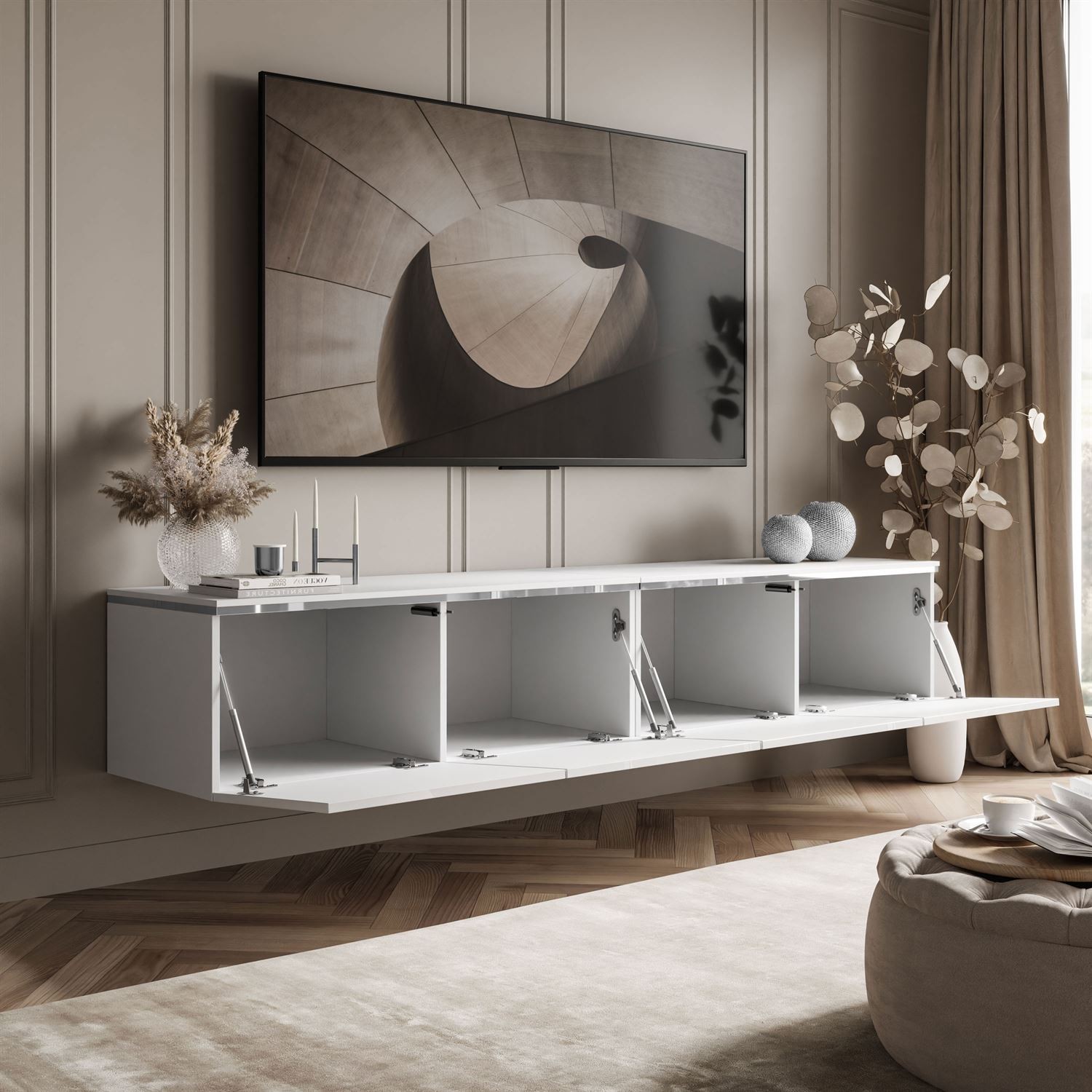 Szafka RTV wisząca CELINE GLOSS SILVER 200 cm z oświetleniem LED