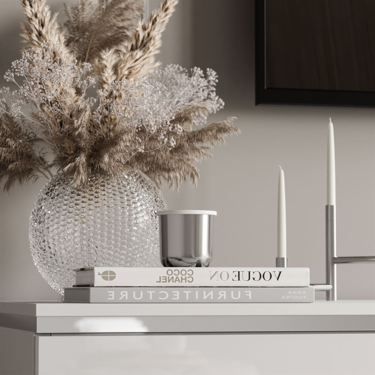 Szafka RTV wisząca CELINE GLOSS SILVER 200 cm z oświetleniem LED