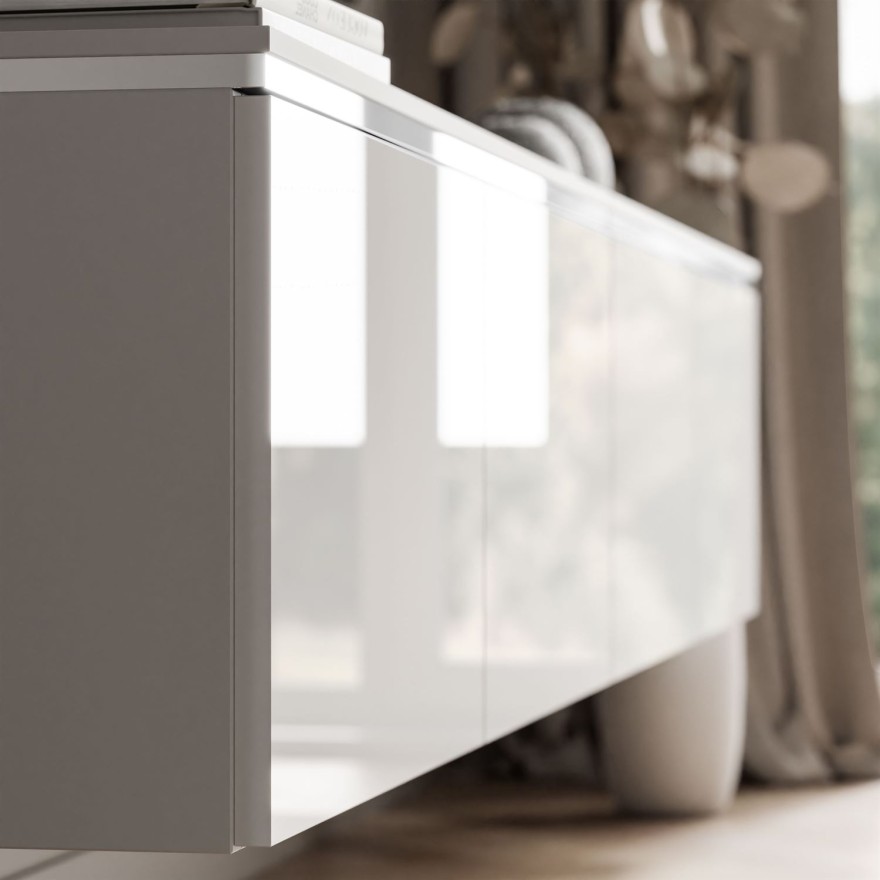 Szafka RTV wisząca CELINE GLOSS SILVER 200 cm z oświetleniem LED