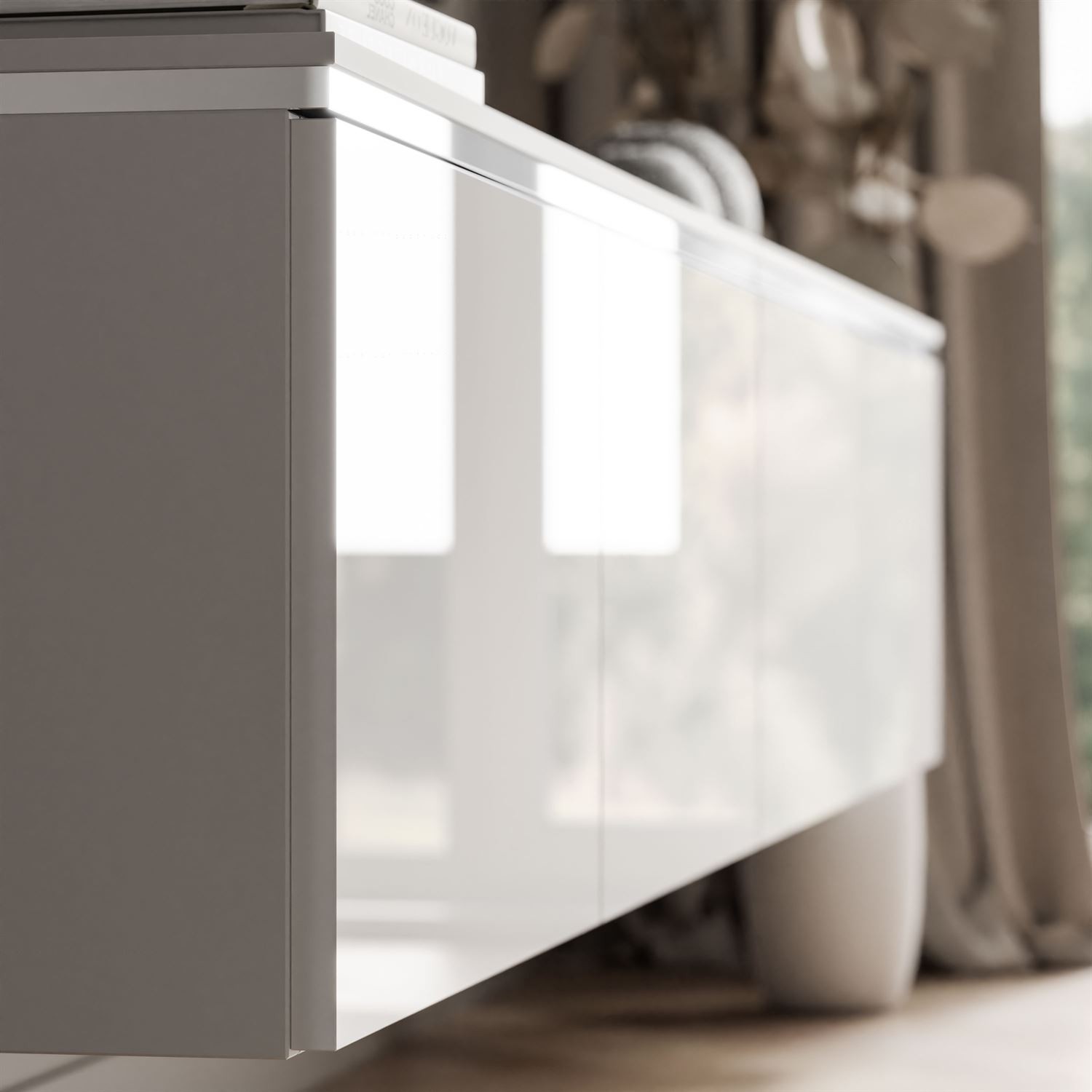 Szafka RTV wisząca CELINE GLOSS SILVER 200 cm z oświetleniem LED