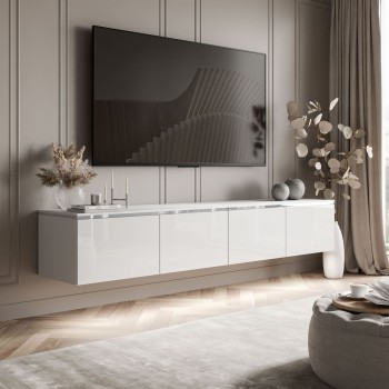 Szafka RTV wisząca CELINE GLOSS SILVER 200 cm z oświetleniem LED