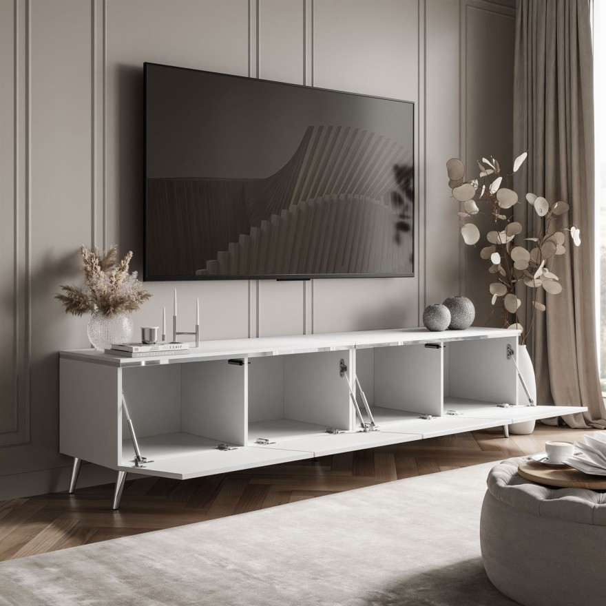 Szafka RTV CELINE GLOSS SILVER 200 cm na nóżkach