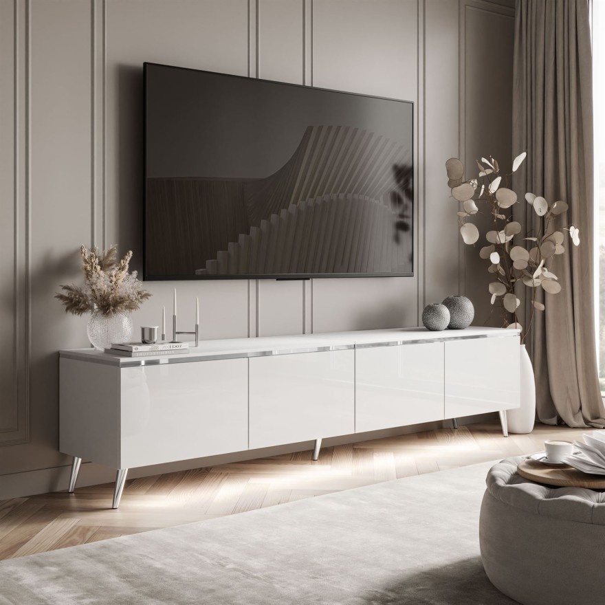 Szafka RTV CELINE GLOSS SILVER 200 cm na nóżkach