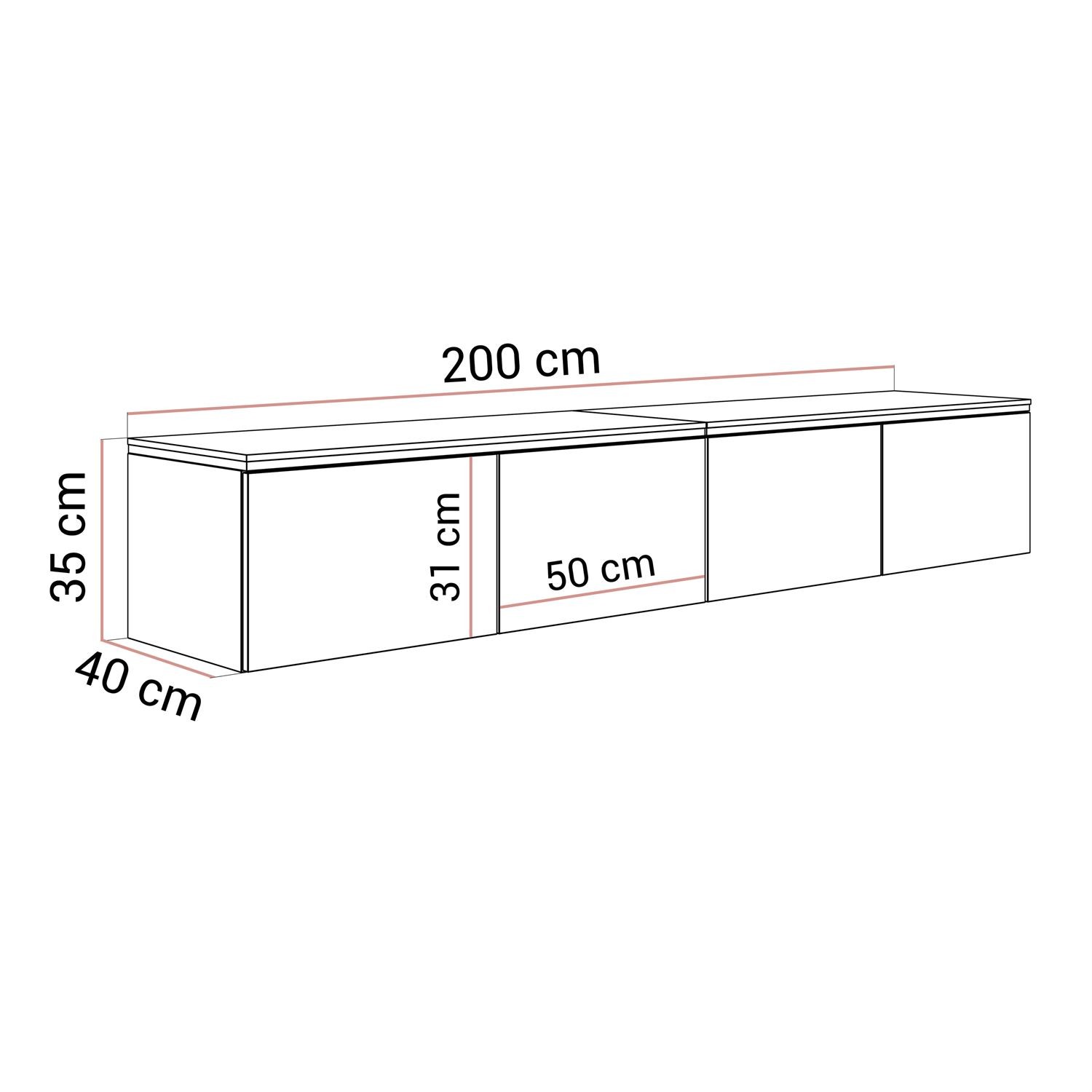 Szafka RTV wisząca CELINE 200 cm z oświetleniem LED