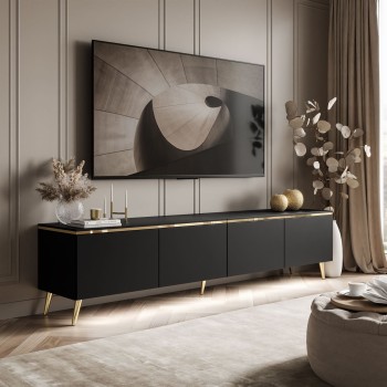 Szafka RTV CELINE 200 cm na złotych nóżkach